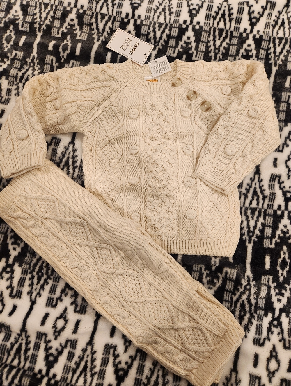 NWT Gymboree Cream Cable Knit Sweater Set, Size 6-9M